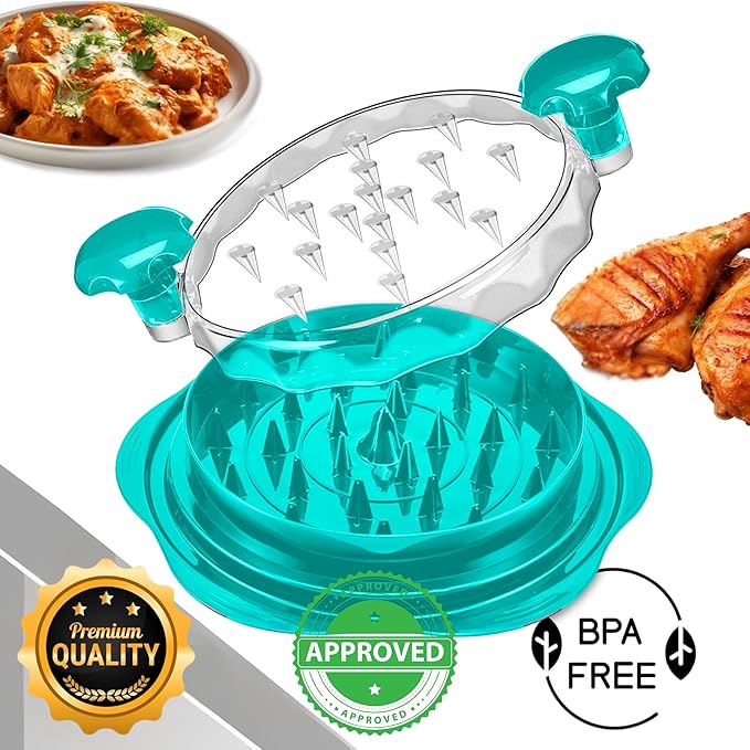 Chicken Shredder Tool Twist Large – Visible Meat Shredder for Chicken Breast with Cleaning Brush & Tong, BPA-Free Non-Slip Base, Ergonomic Handle, Heat Resistant & Dishwasher Safe (Blue)