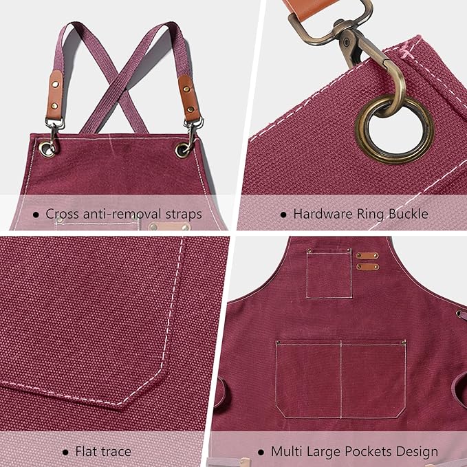 Unisex Aprons with Large Pockets,Cotton Canvas Cross Back Heavy Duty Adjustable Work Apron,Size Kids to Adult