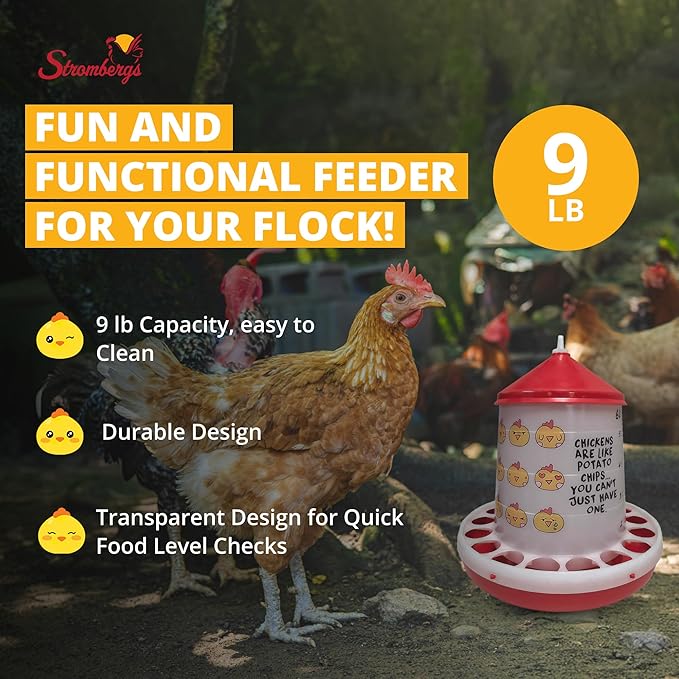 Stromberg's Chicken Emoji Poultry Feeder, 9 lb, Translucent Plastic, Easy Food Level Monitoring, Durable Design, Removable Lid, Fun Poultry Setup, Ground or Hanging Feeder