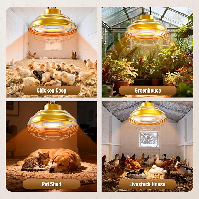 600 Watt Large Heat Lamp for Chicken Coop, Hanging Chicken Coop Heater, Carbon Fiber Bulb Waterproof Coop Heater with 2 Heating Levels, Chicken Warmer Lamp for Indoor Poultry Pet Livestock Greenhouse