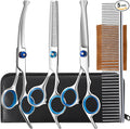 5 in 1 Upgraded Thicken Dog Grooming Scissors, Professional Dog Scissors for Grooming with Safety Round Tips, Lengnoyp Stainless Steel Thinning Shears, Pet Cat Shears for Grooming Kit