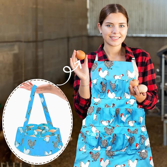 2 Pcs Egg Collecting Apron Chicken Gathering Basket with 7 Pouches Fresh Egg Holding Apron with 11 Pockets EW03