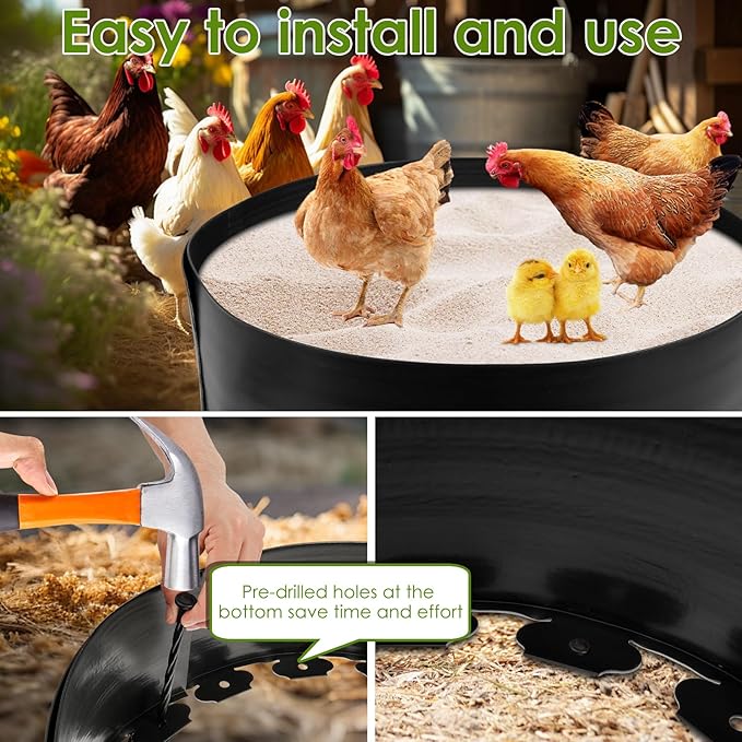 Chicken Dust Bath Tub Container, 25'' D * 5.9'' H Chicken Dust Bath Tub, Foldable Essential Chicken Coop, Bottomless Design Dust Bath for Chickens, Ducks, Turkeys, Quails for Farms, Chicken Coops