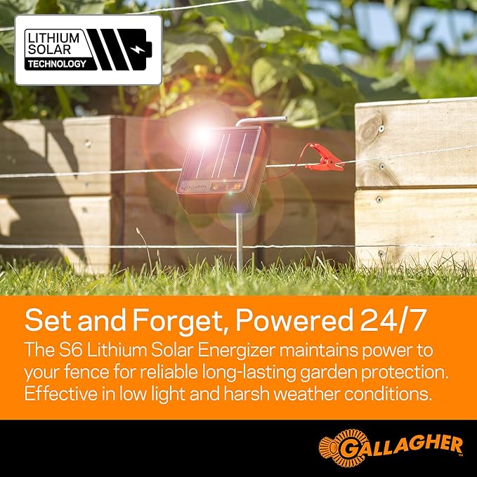 Gallagher Garden & Backyard Pet Protection Kit | Solar Electric Fence Kit for Deer, Rabbits, and Pets | 48in Posts with Polywire | Powers 200ft | Lithium Solar Energizer | Reliable Garden Protection