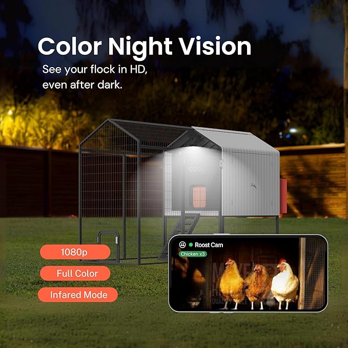 Smart Coop with Steel Run – Weatherproof, Predator-Proof Chicken Coop with Dual Smart Cameras, Automatic Door, Solar Optional for 4-6 Chickens