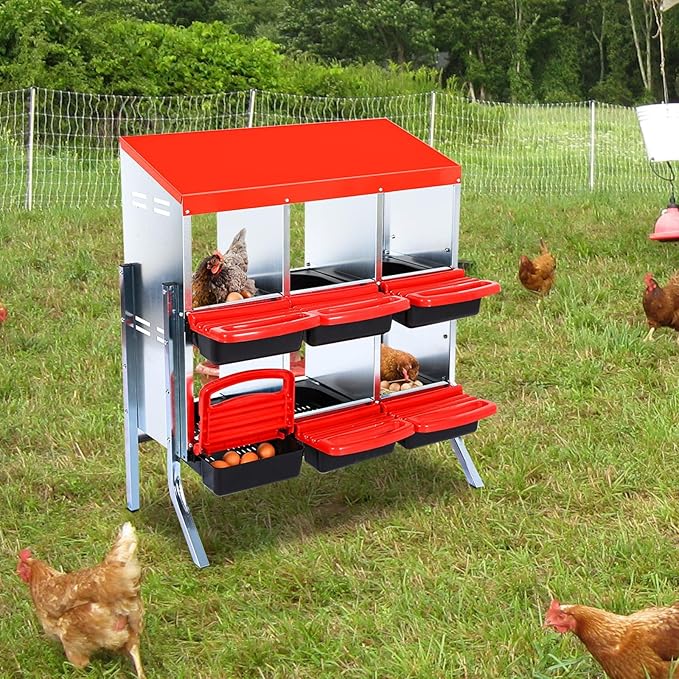 Metal Nesting Box for Chickens (8 Holes) - Heavy Duty Galvanized Steel Hen Laying Box, Outdoor Poultry Nest for Hens, Farm & Ranch Poultry Habitat Supplies