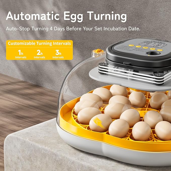 25 Egg Incubator, Temperature & Humidity Control, Programmable Automatic Egg Turning & Auto Stop, Settable Incubation Period, Egg Candler, Auto Water Refill, Air Vent, Hatching Chicken, Duck, Quail
