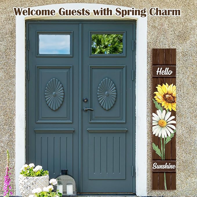 47" Large Spring Porch Sign Sunflower Daisy Welcome Sign Wooden Tall Spring Porch Decor Leaner Rustic Farmhouse Front Door Decor for Holiday Outdoor Home Yard Entryway Gift