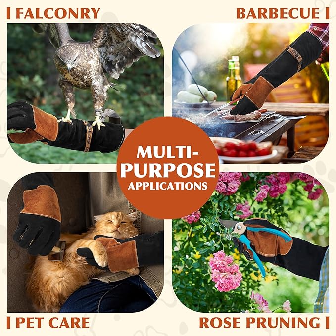 HANDLANDY 24 Inches Animal Handling Gloves Bite-Proof, Scratch-Resistant, Pet Gloves for Dogs, Cats, Falconry, Gardening