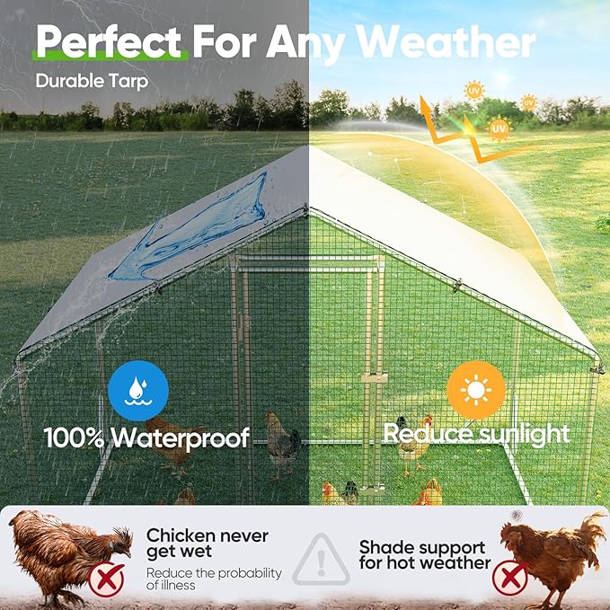 Quictent Advanced Series 6.6x9 ft Metal Chicken Coop Run with Side Hardware Cloth, Large Walk-in Outdoor Poultry Cage Heavy Duty Predator Proof Hen Duck Rabbit Farm Pen House, Waterproof Anti-UV Cover