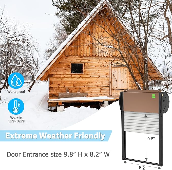 Automatic Chicken Coop Door APP Controlled, Solar Powered Chicken Coop Door Opener with Programmable Timer, 10M Remote, Light Sensor, USB Rechargeable, Anti-Pinch, Auto Chicken Doors