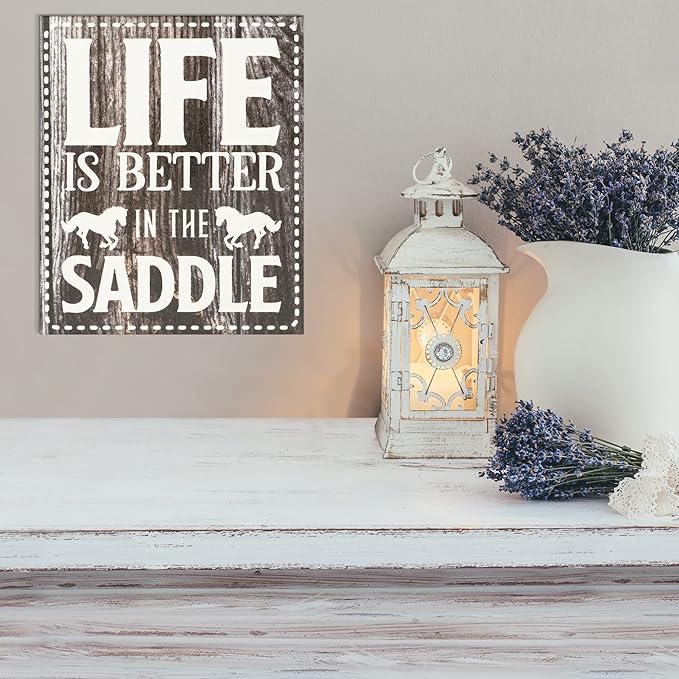 JennyGems Life Is Better in the Saddle Wooden Sign, Horse Gifts for Horse Lovers, Farmhouse Decor Wall Hanging, Made in USA