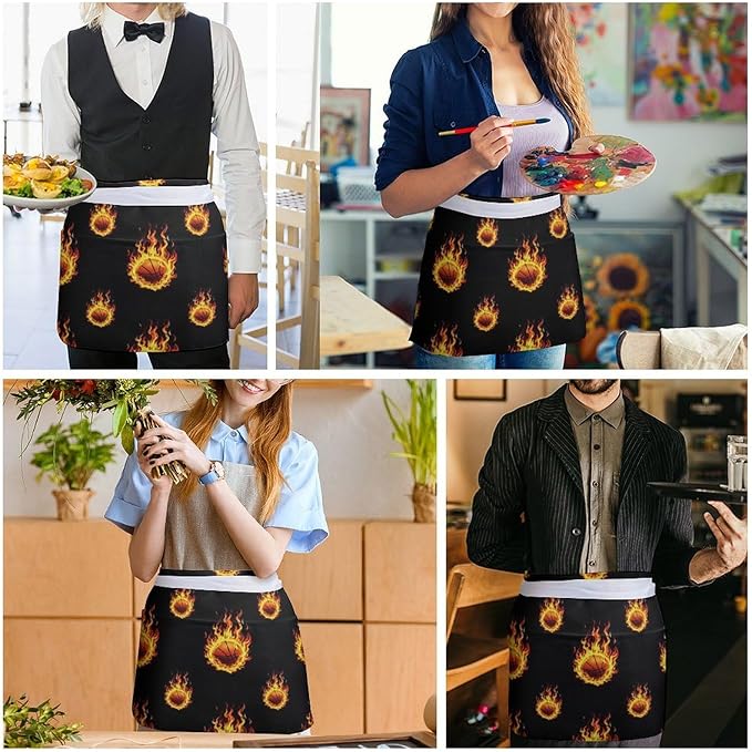 Server Apron with 3 Pockets Waist Waiter Waitress Half Apron Short Aprons