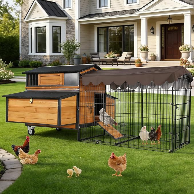 Heavy Duty Chicken Coop for 3-6 Chickens – Reinforced Metal Frame & Spacious Run with 6 Nesting Boxes, 7 Doors, Wheels – Outdoor Poultry House for Ducks, Rabbits (76.6”L x 53.8”W x 36.8”H)