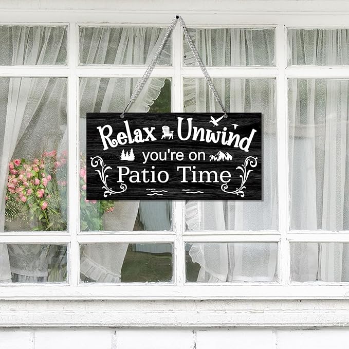 Hotop Patio Decor Patio Sign Decorations Outdoor Metal Porch Wall Decor Rustic Farmhouse Wall Art for Backyard Porch Balcony Gazebo Accessories(12 x 6",Black)