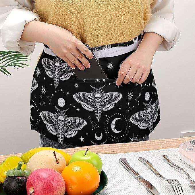 Unisex Apron for Cooking Server Waitress Half Waist Apron with 3 Pockets