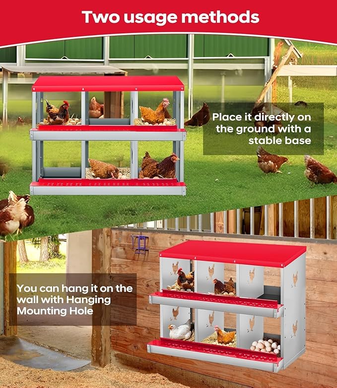 Chicken Nesting Box, 6/8/10 Compartment Metal Nesting Box,Wall Mount Chicken Nesting Boxes for Laying Eggs,Easy Egg Collection,6 Room Nest Boxes for Chickens