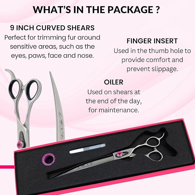 Kenchii Love Dog Grooming Scissors, 9 Inch Curved Shears, Dog Scissors for Grooming, Professional Pet Grooming Scissors, Ergonomic & Comfortable