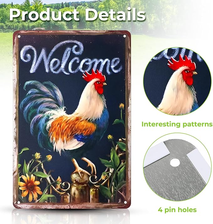 Funny Farm Metal Tin Signs - Vintage Chicken Coop Accessories for Home & Farmhouse Kitchen Wall Decoration - Chicken Lovers Gifts Welcome(Style-A)