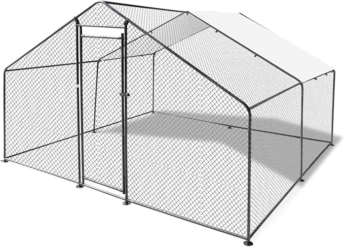 9.8'L x 9.8'W x 6.6'H Large Chicken Coop, Metal Chicken Run, Walk-in Chicken Pen Poultry Cage House with Waterproof and Anti-Ultraviolet Cover for Outdoor Backyard Farm Use