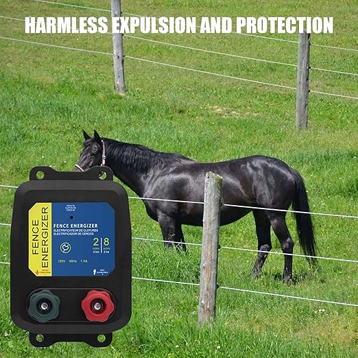 PE2 Electric Fence Charge Electric Fence Energizer, 2-Mile/ 8 Acres Electric Fence Charger,Livestock Fence Chargers for Containing Dogs, Livestock and Preventing Wild Animals Intruding