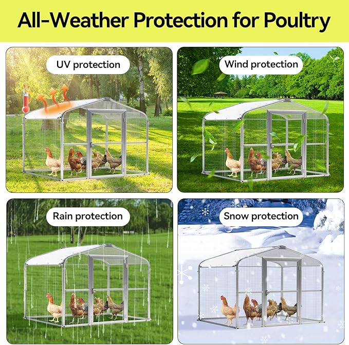 Klmnop Chicken Coop Cover, Waterproof 11.8 x 6 ft Chicken Coop Tarp Cover for Winter with Ball Bungees Cords for Large Coops, Walk-in Chickens Run Pen, Chicken Run(White)