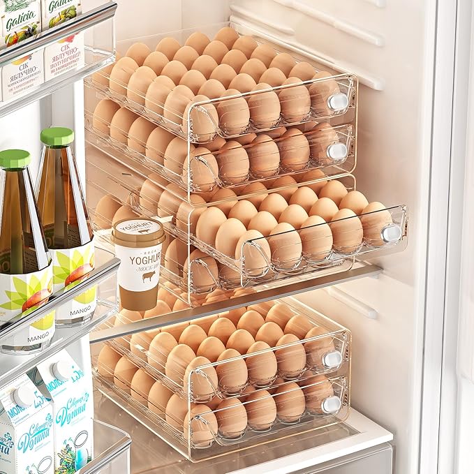 40 Egg Holder for Fridge, Egg Container for Refrigerator, Stackable Egg Storage Container, Egg Fresh Storage Box for Fridge, 2Layers Egg Tray, Clear Egg Organizer, BPA Free