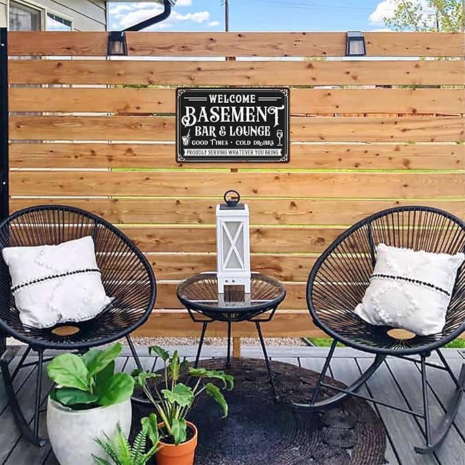 Generic Welcome Basement Bar and Lounge Metal Sign Lounge Accessories Decor Vintage Metal Tin Signs Farmhouse Patio Porch Home Wall Decorations 8x12 Inch
