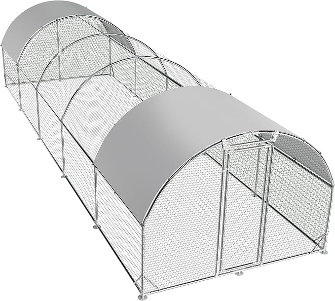Large Metal Chicken Coop Round Top Upgrade Tri-Supporting Wire Mesh Chicken Run,Chicken Pen with Water-Resident and Anti-UV Cover,Duck Rabbit House Outdoor (31.2'L x 9'W x 6.5'H)