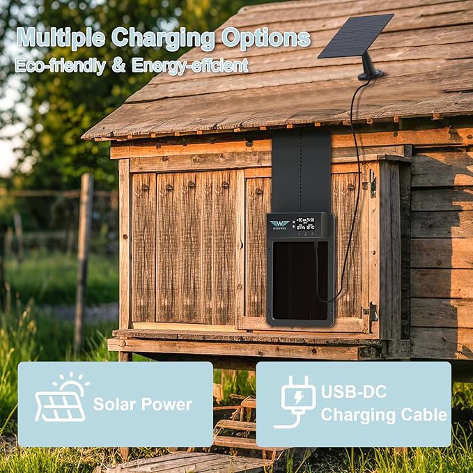 Automatic Chicken Door with LCD Display, Solar Chicken Coop Door with Multiple Modes & USB-C Charging, Automatic Chicken Coop Door with Light Sensor & Timer