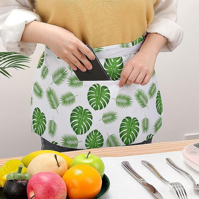 Server Waist Aprons Waitress Unisex Chef Works Half Apron with 3 Pockets