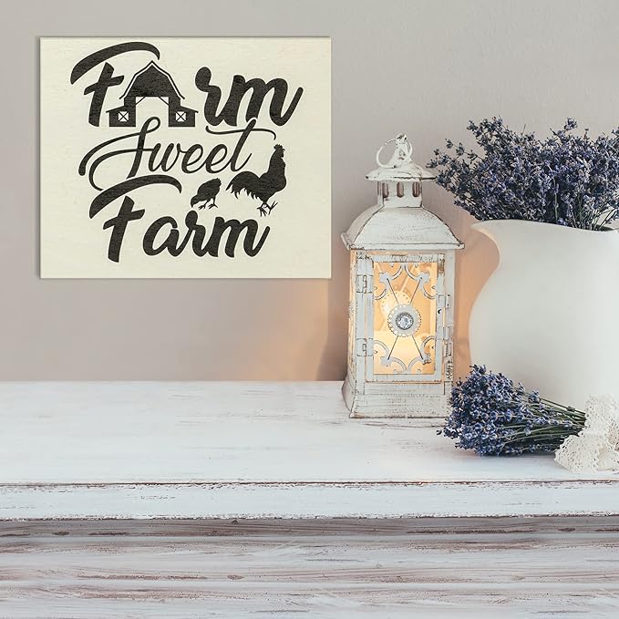JennyGems Farm Sweet Farm Wooden Sign, Barn Gifts, Chicken Decor, Farmhouse Decorations Wall Hanging, Made in USA
