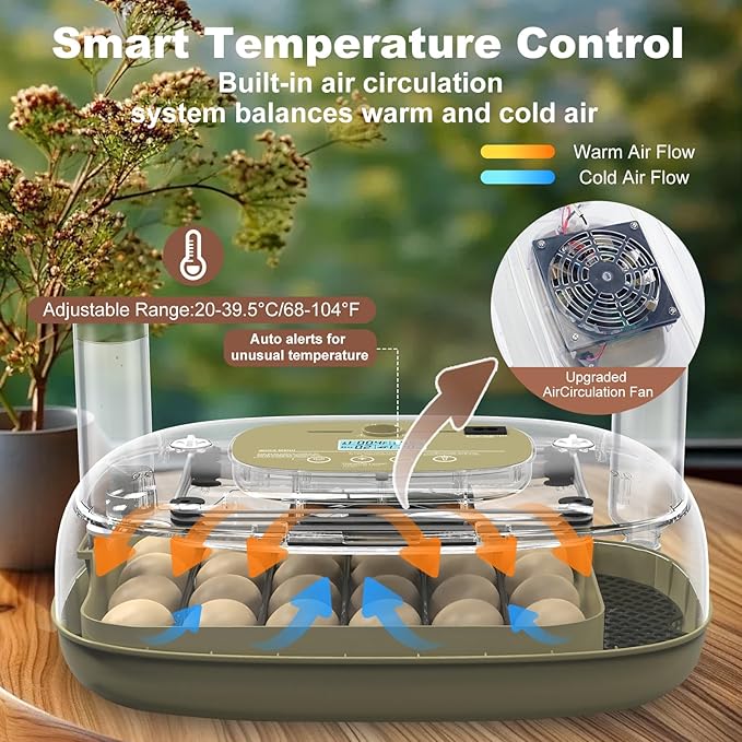 Incubators for Hatching Eggs,Smart 24 Egg Incubator with Automatic Egg Turning and Humidity Control,High Hatch Rate Incubator for Chicken Duck Quail Goose,Home Classroom and Farm (Brown)