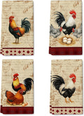 Chicken & Rooster Kitchen Towels Retro Farmhouse Dish Towels Set of 4, Absorbent Vintage Rustic Hand & Tea Towel, Rooster Kitchen Decor, Chicken Gifts for Women