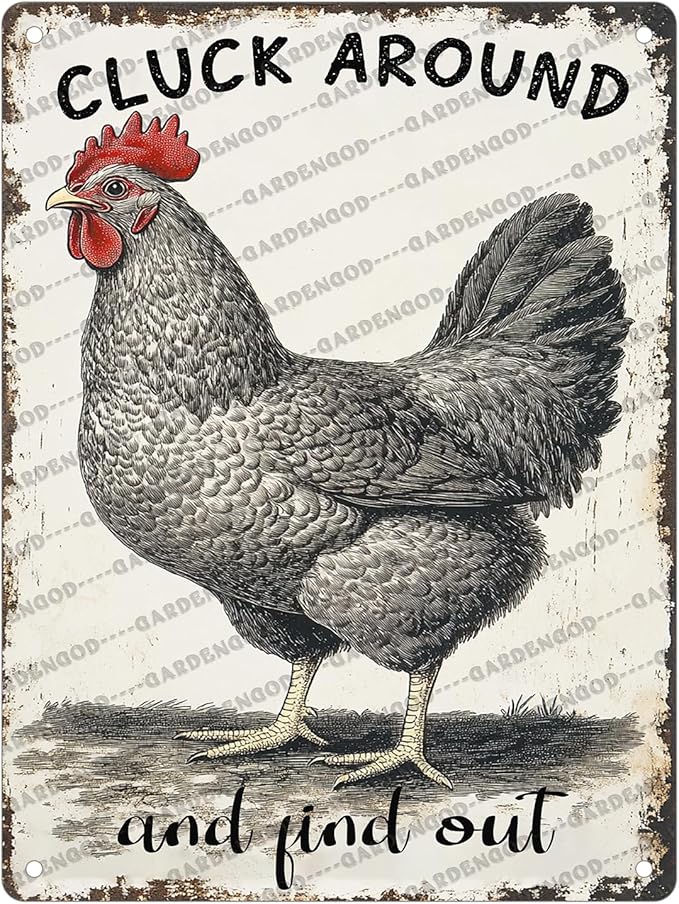 Cluck Around And Find Out Chicken Tin Sign For Chicken Coop Home Yard Outdoor Chickens Plaque Wall Decor Art 16x12 Inch