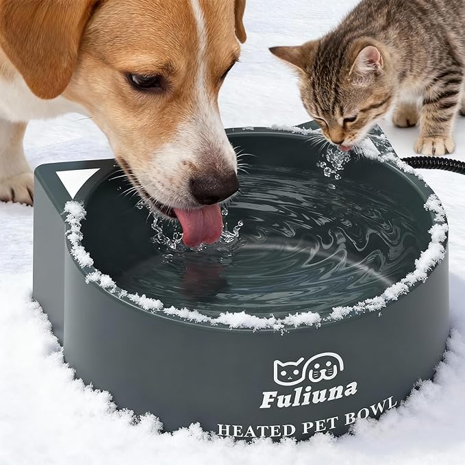 Large Heated Water Bowl for Outdoor Dog & Cat, Outside Heated Dog Bowl Provides Drinkable Water in Winter, Heated Pet Bowl with Anti Chew Cord for Dogs Bird Rabbit Chicken Duck, 108 OZ/30W.