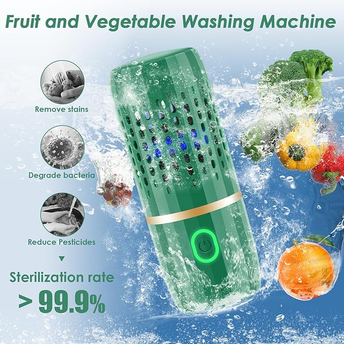 Cudinham Fruit and Vegetable Purifier Cleaner Washing Machine Capsule Shape Disinfection OH-ion Purification Technology for Cleaning Grains Rice Meat Seafood, Green