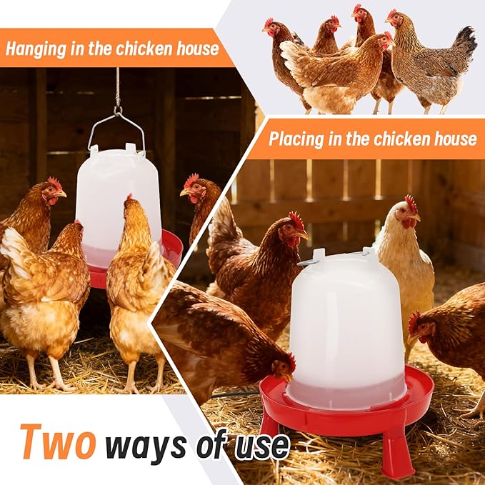 Heated Chicken Waterer 6L Thermostatically Controlled Poultry Water Heater with Overheating Protection, Galvanized Steel Handle Automatic Heated Poultry Drinker for Coop Chickens, Ducks, Geese (Red)