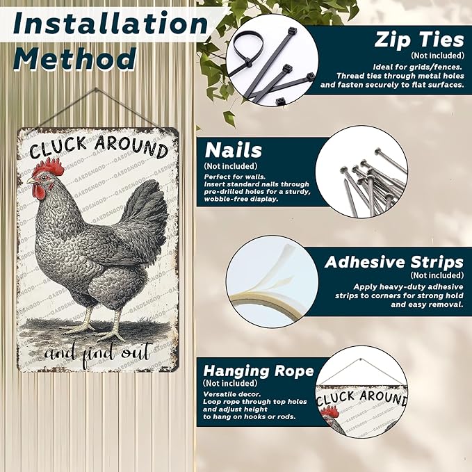 Cluck Around And Find Out Chicken Tin Sign For Chicken Coop Home Yard Outdoor Chickens Plaque Wall Decor Art 12x8 Inch
