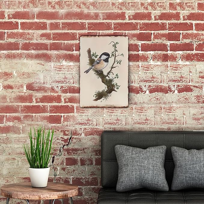 Sanwarm Metal Sign 8X12 Inch, Chickadee Bird Chickadee Retro Wildlife Vintage Tin Sign Wall Art Decor for Home, Living Room, Kitchen, Garden, Bedroom, Office, Hotel, Cafe And Pub Decoration