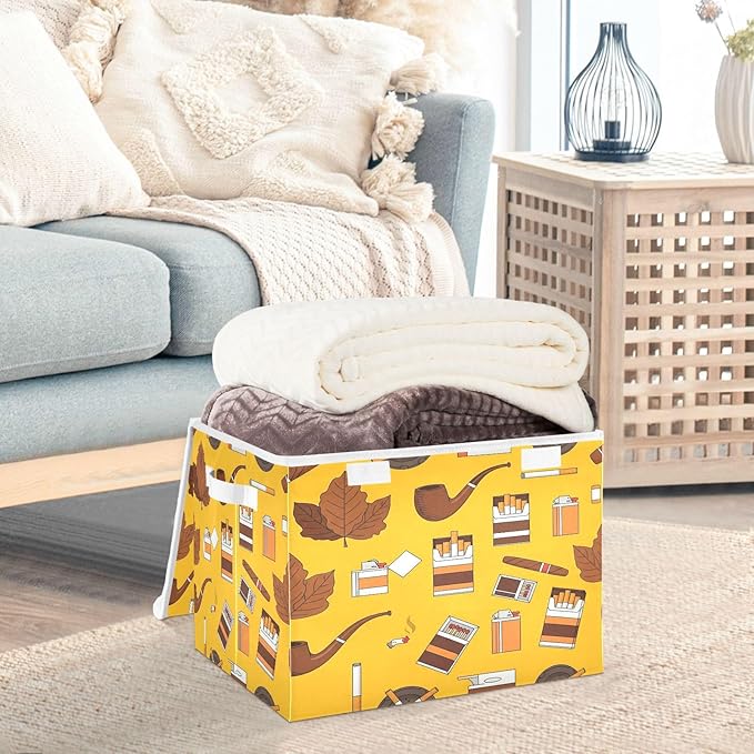 Pipes Leaves Ashtrays Smoke Storage Bins with Lids Foldable Storage Basket with Handles Collapsible Large Fabric Organizer Containers for Clothes Shelves Closet Office Home