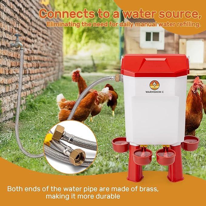 Automatic Chicken Waterer,Float-Controlled Large Watering System with Stainless Steel Metal Hose,Suitable for Quail,Ducks,and Other Poultry