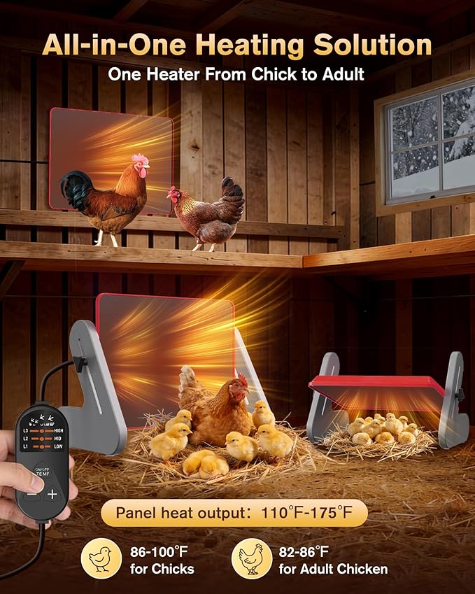 PETTEN Chicken Coop Heater Plate, Safe Chick Brooder Heat Plate with 3 Adjustable Temp Settings, Energy Efficient Chicken Brooder Heater for Chick, Pets, ETL Certified, Temperature Controller(Red)