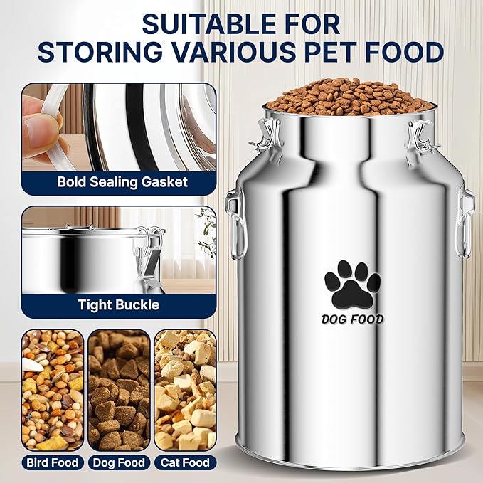 40Lbs Large Metal Dog Food Storage Container, Stainless Steel Dog Food Storage Tank, Multifunctional Storage Bin with Lid and Spoon, Food Storage Container for Big Dogs, Keep Fresh, Easy to Clean