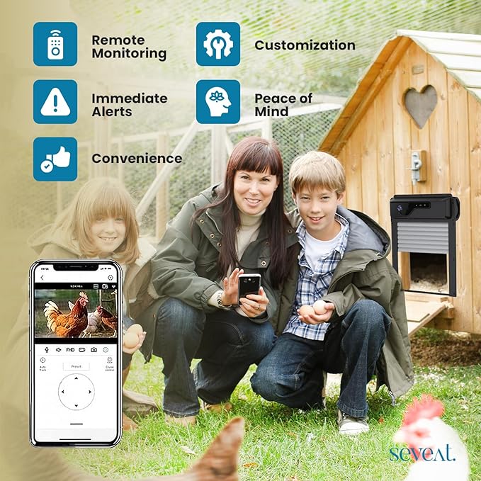 Automatic Chicken Coop Door with HD Camera, Solar Powered 5000mAh Battery - Door Opener with Remote, Timer & Anti-Pinch Sensor, App-Based Monitoring (Black)
