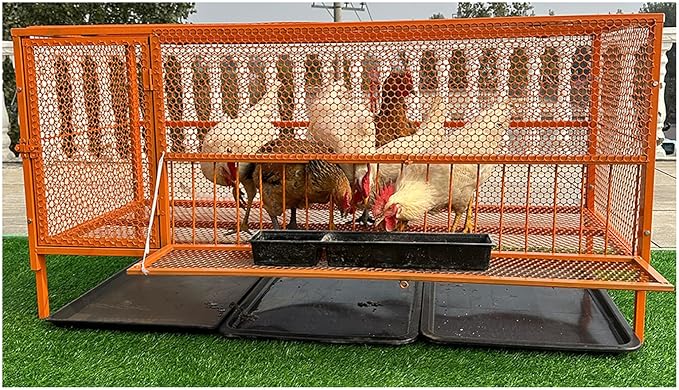 Chicken Cage Metal Poultry Breeding Coop With Pull-Out Trays Feeding Troughs And Wheels Chickens Coop Run Enclosure Pen For Yard Farm Small Animals Duc(Size:100*60*73cm(39.3*23.6*28.7in),Color:Orange)