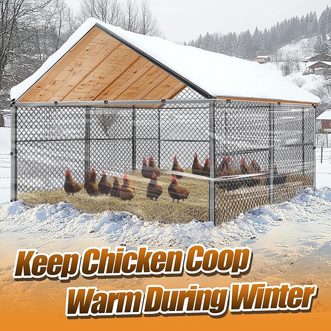 3x10ft Chicken Coop Covers Accessories for Winter - Easy to Install Waterproof Chicken Run Tarp with Elastic Cords & Rope