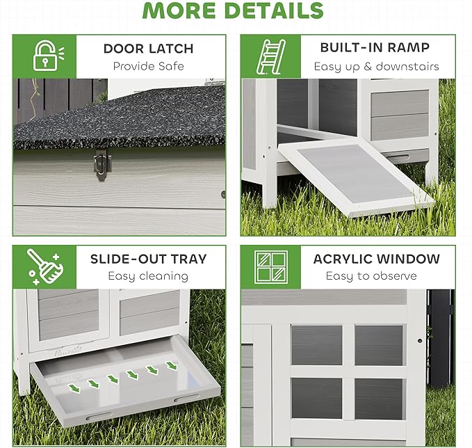 PawHut Chicken Coop Outdoor Weatherproof, Wooden Duck House with Nesting Box, Pull-Out Metal Tray, for 1-2 Chickens, Rabbits, Ducks, Poultry Cage Rabbit Hutch for Backyard, Farm, 36" x 25" x 27"