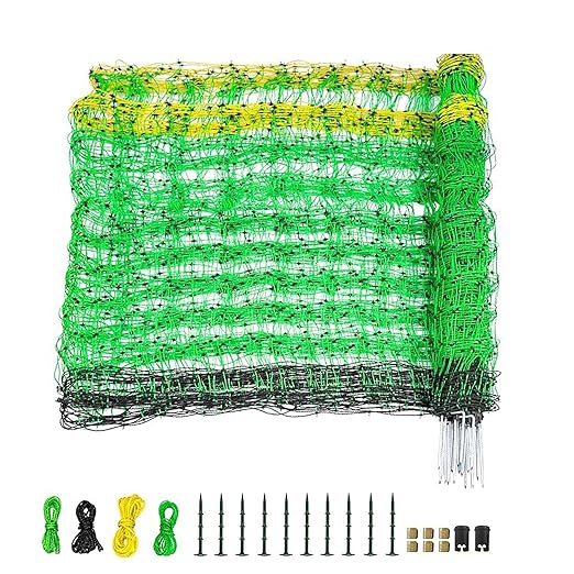 Electric Fence Netting, 42.5" H x 164' L, Portable Double Pointed Sheep Netting Fence for Hog, Dogs, Deer, Goats, Used in Backyards, Farms and Ranches