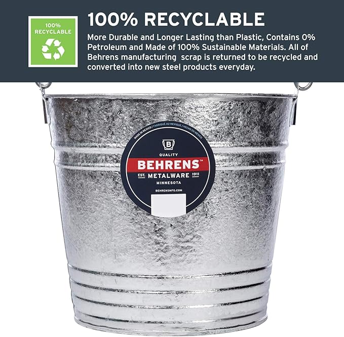Behrens 1214 Hot-Dipped Galvanized Steel Utility Pail, 14-Quart, Gray